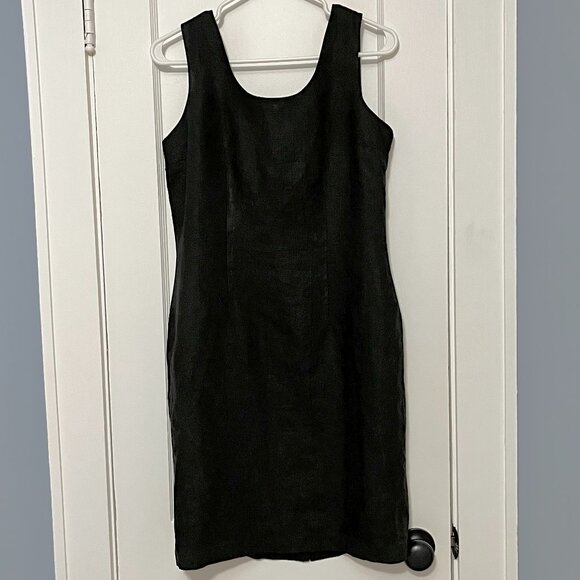 VTG 100% linen black shift dress classic neutral minimalist capsule size 10 - Picture 1 of 8